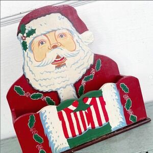 Vintage Christmas Santa Mailbox Card Holder Letter Mail Painted Box
